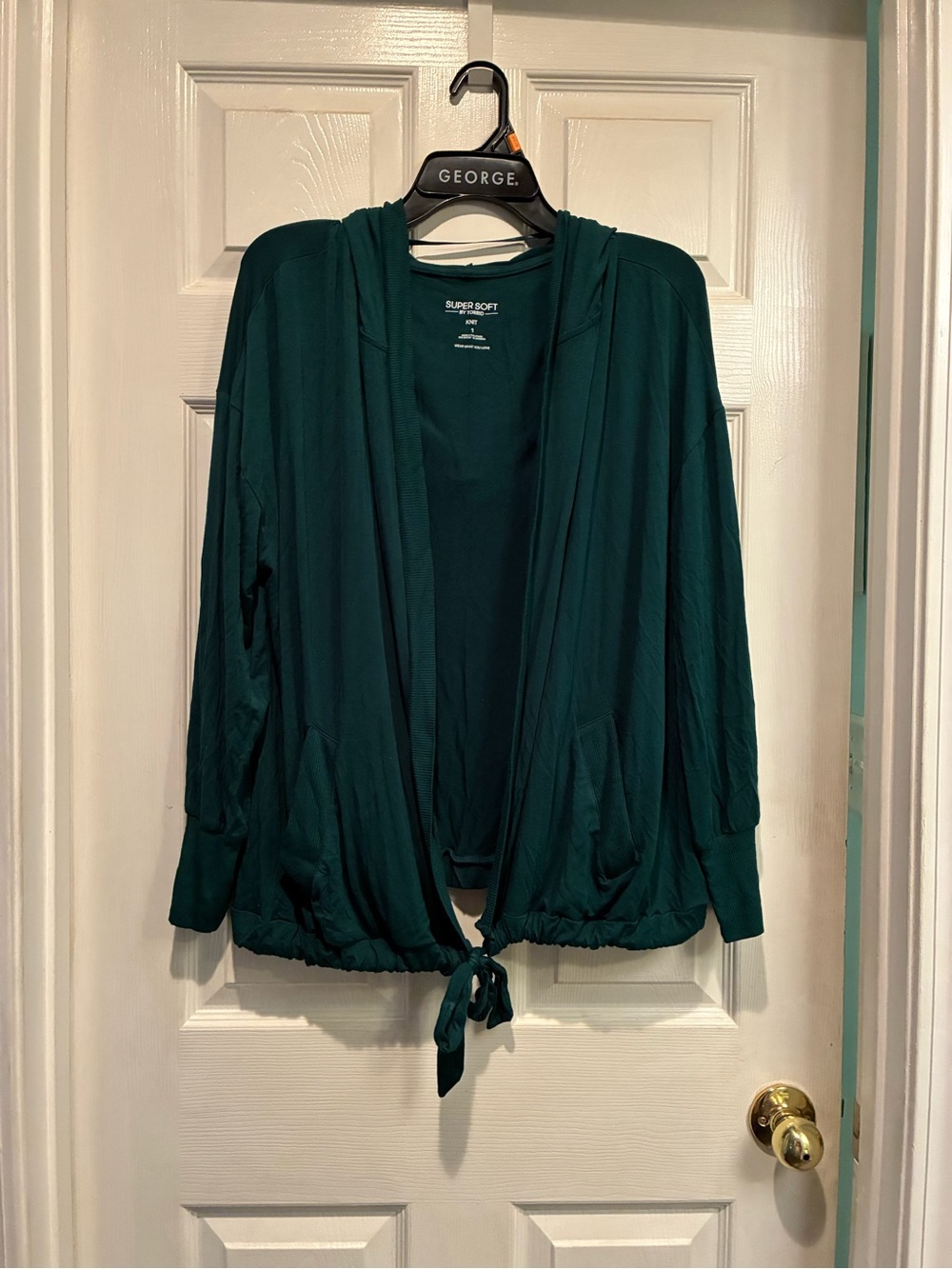 Plus-Size Emerald Green Open-Front Hooded Sweater